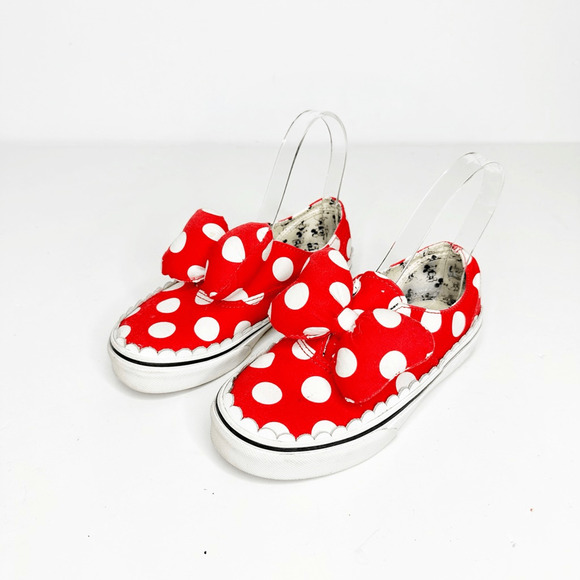 Vans Disney Minnie Mouse Bow Slip On Shoes red polka dot RARE Big Girls Youth 2 - Picture 1 of 5